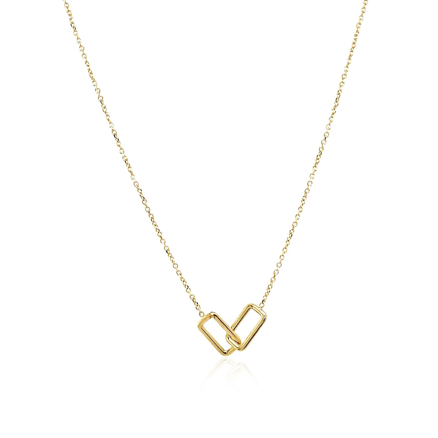 14k Yellow Gold Necklace with Interlocking Petite Rectangles 