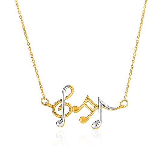 14k Two-Toned Yellow and White Gold Musical Notes Necklace 