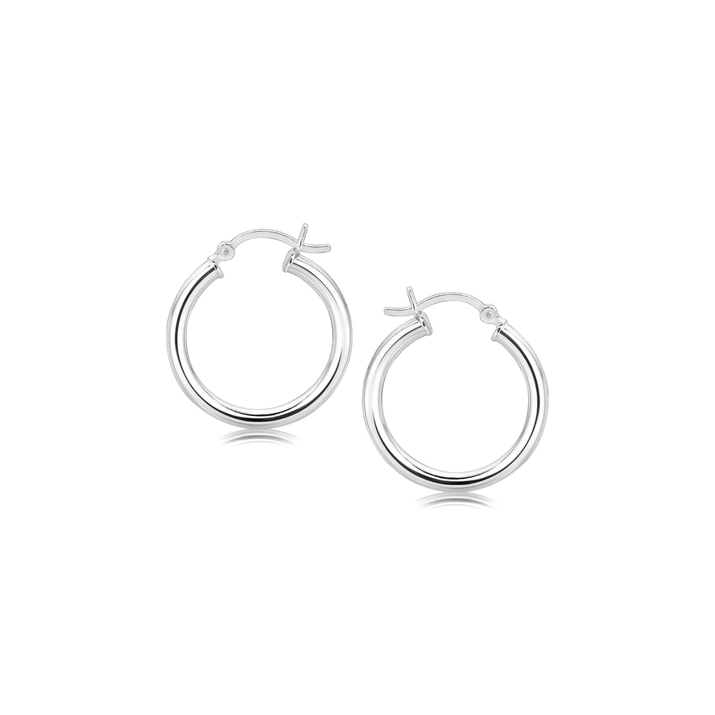 Sterling Silver Polished Hoop Motif Earrings with Rhodium Plating (3x20mm) 