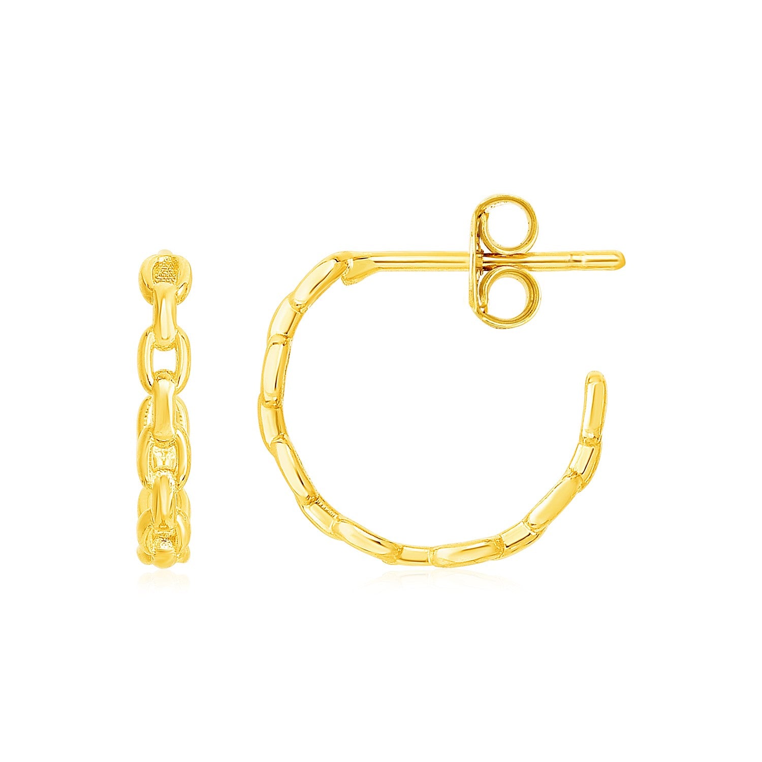 14k Yellow Gold Delicate Chain Hoop Earrings 