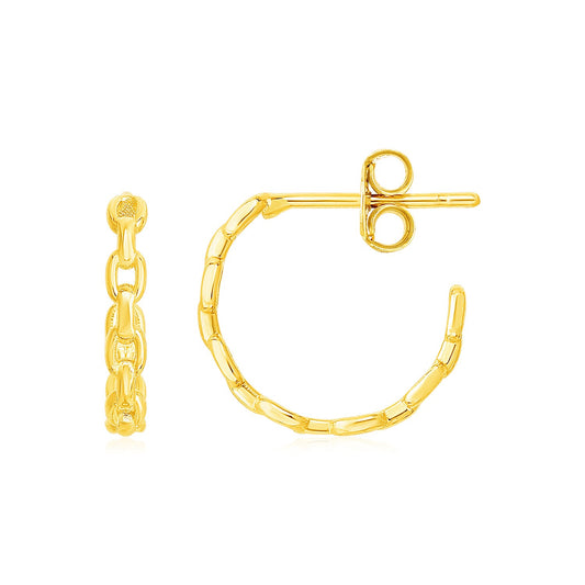 14k Yellow Gold Delicate Chain Hoop Earrings 