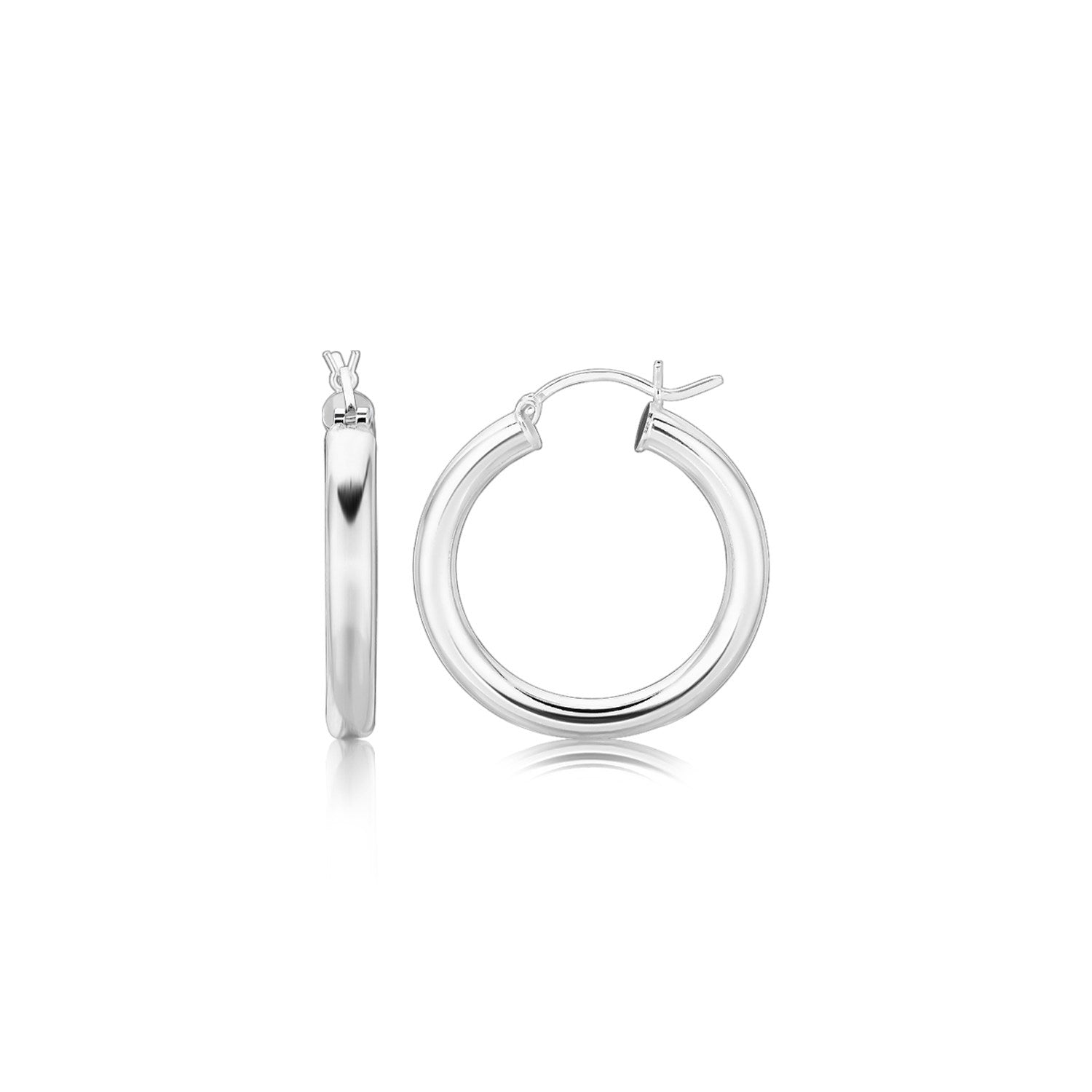 Sterling Silver Rhodium Plated Thick Style Polished Hoop Earrings (4x25mm) 