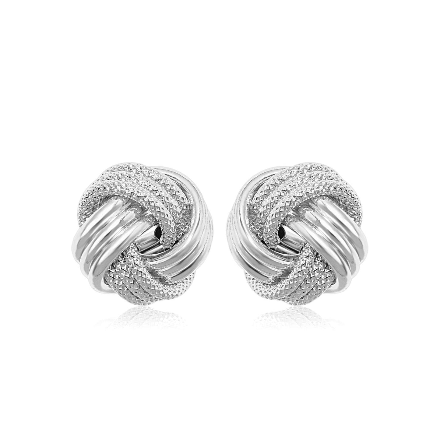 14k White Gold Love Knot with Ridge Texture Earrings 