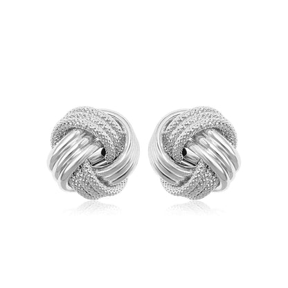 14k White Gold Love Knot with Ridge Texture Earrings 