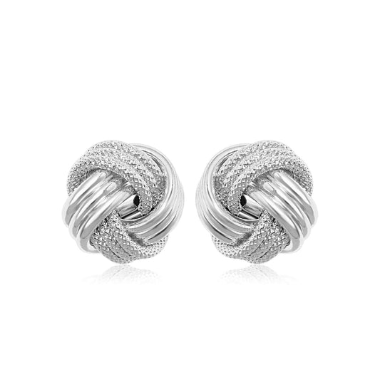 14k White Gold Love Knot with Ridge Texture Earrings 