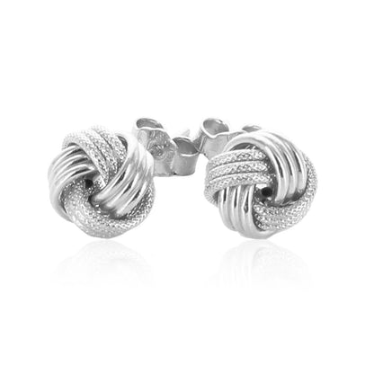 14k White Gold Love Knot with Ridge Texture Earrings 