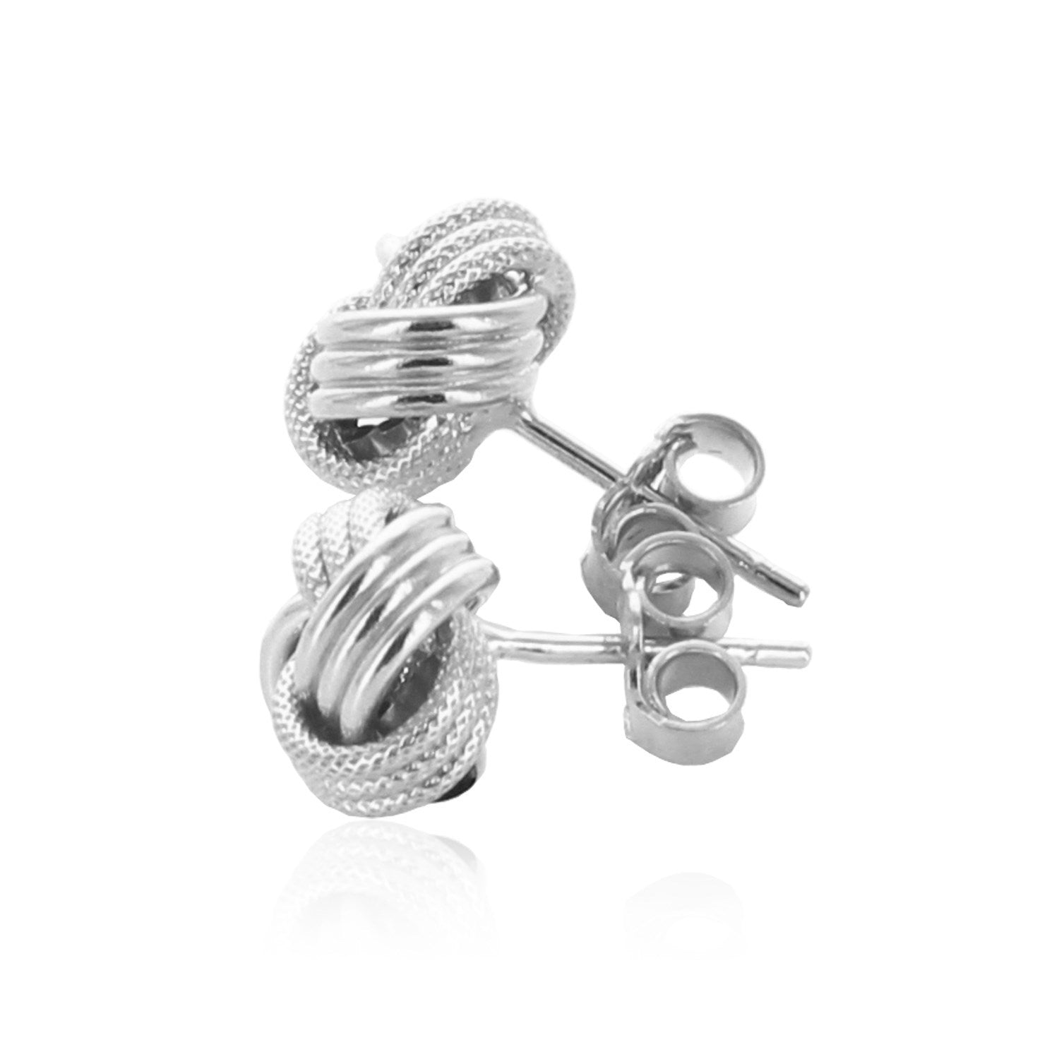 14k White Gold Love Knot with Ridge Texture Earrings 