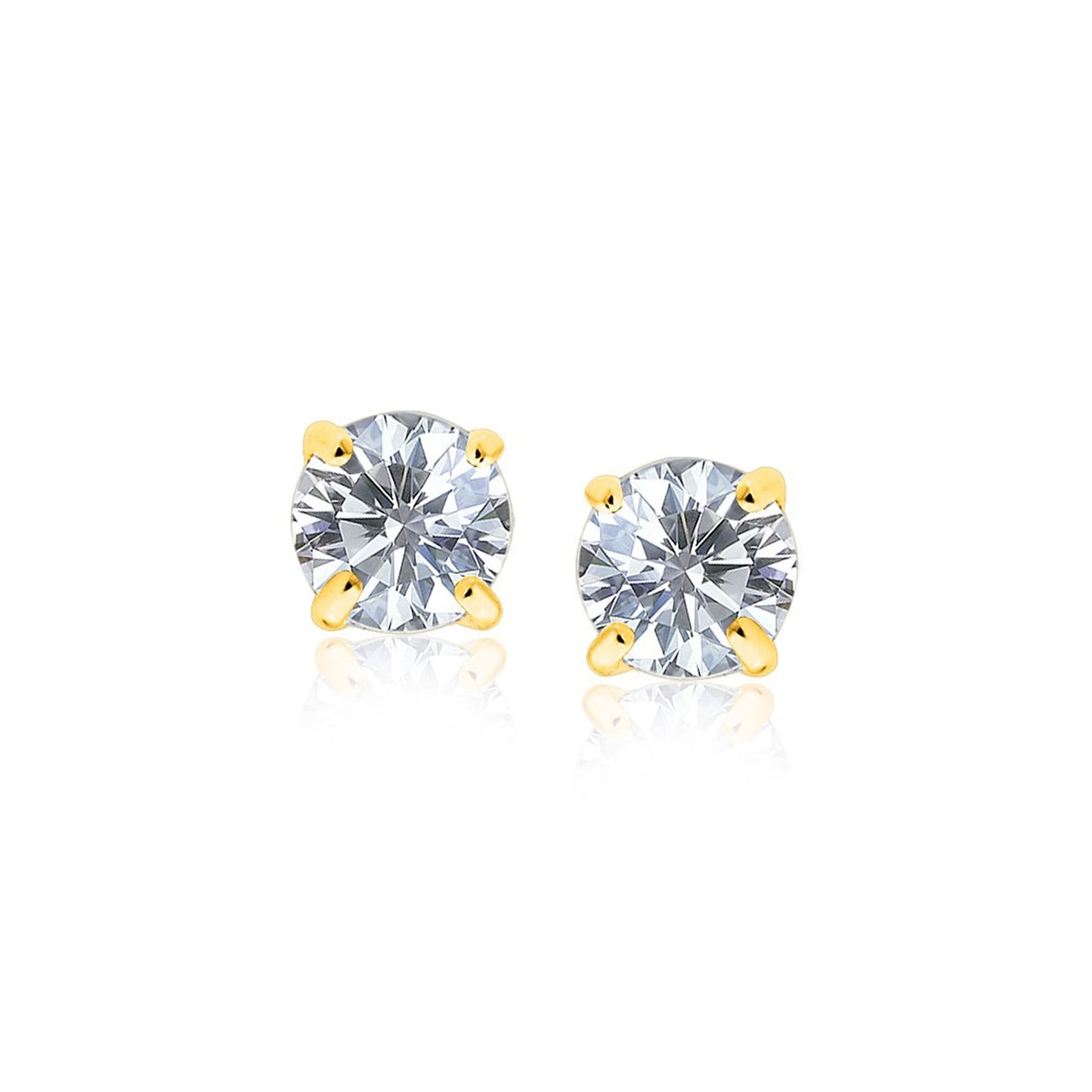 14k Yellow Gold Stud Earrings with White Hue Faceted Cubic Zirconia(6mm) 