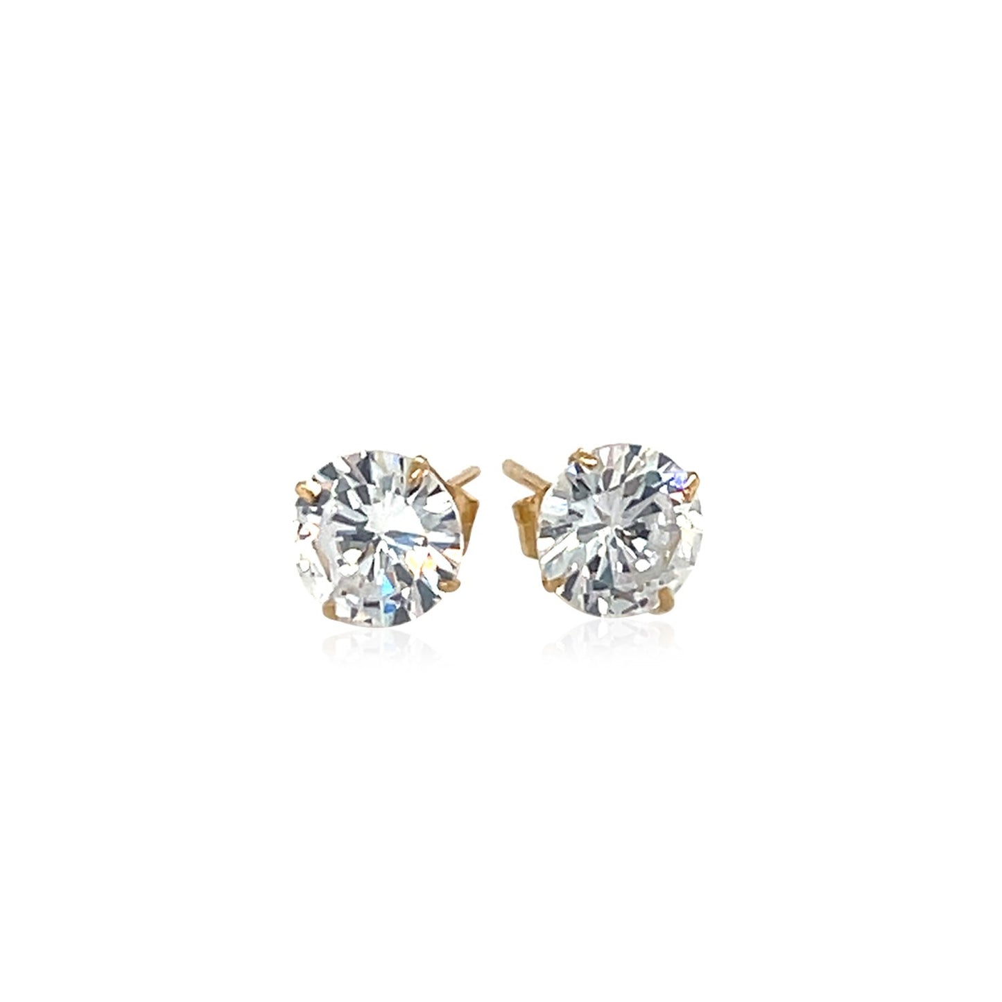 14k Yellow Gold Stud Earrings with White Hue Faceted Cubic Zirconia(6mm) 