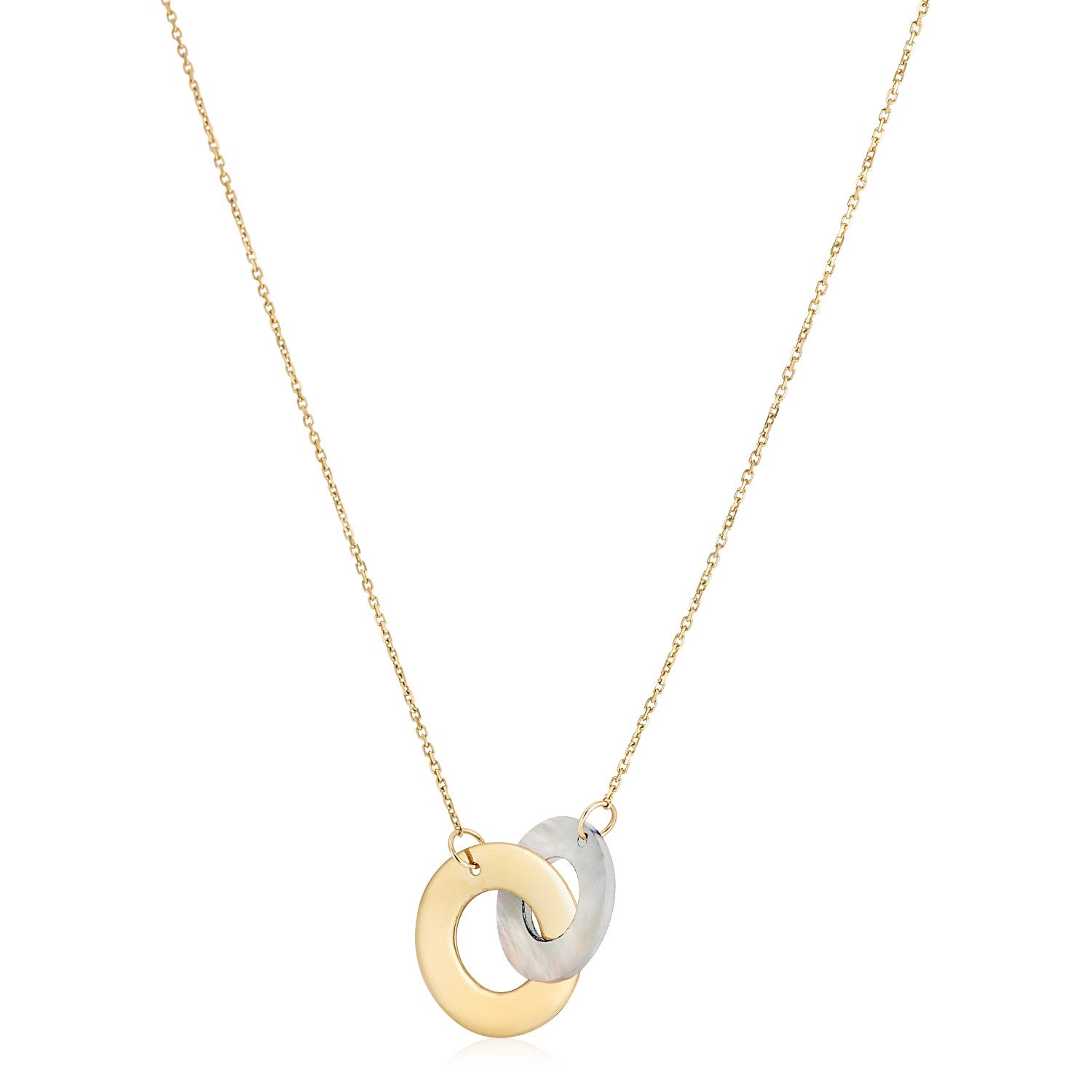 14k Yellow Gold High Polish Linked Mother of Pearl Circles Necklace 