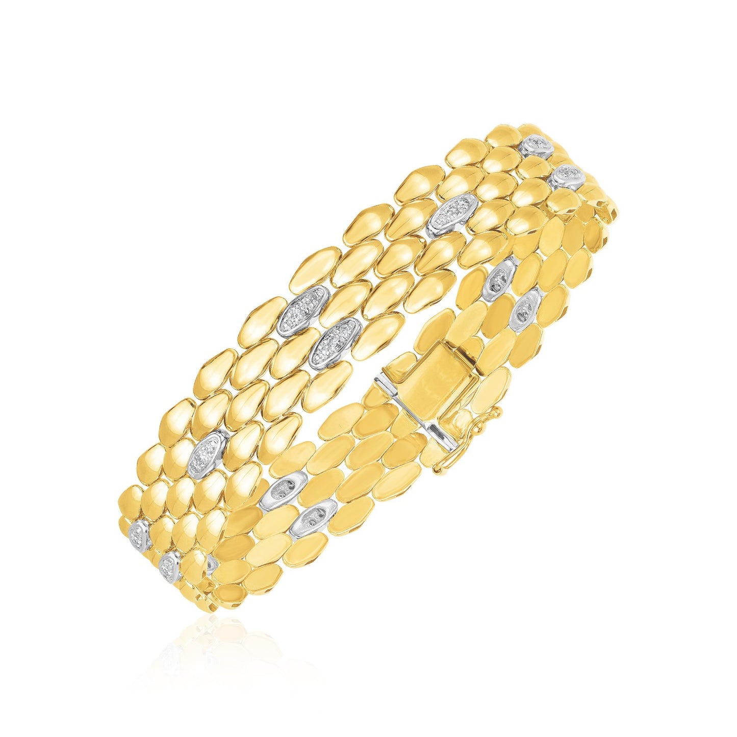 14k Two Tone Gold High Polish Diamond Panther Bracelet  (12.00 mm) 