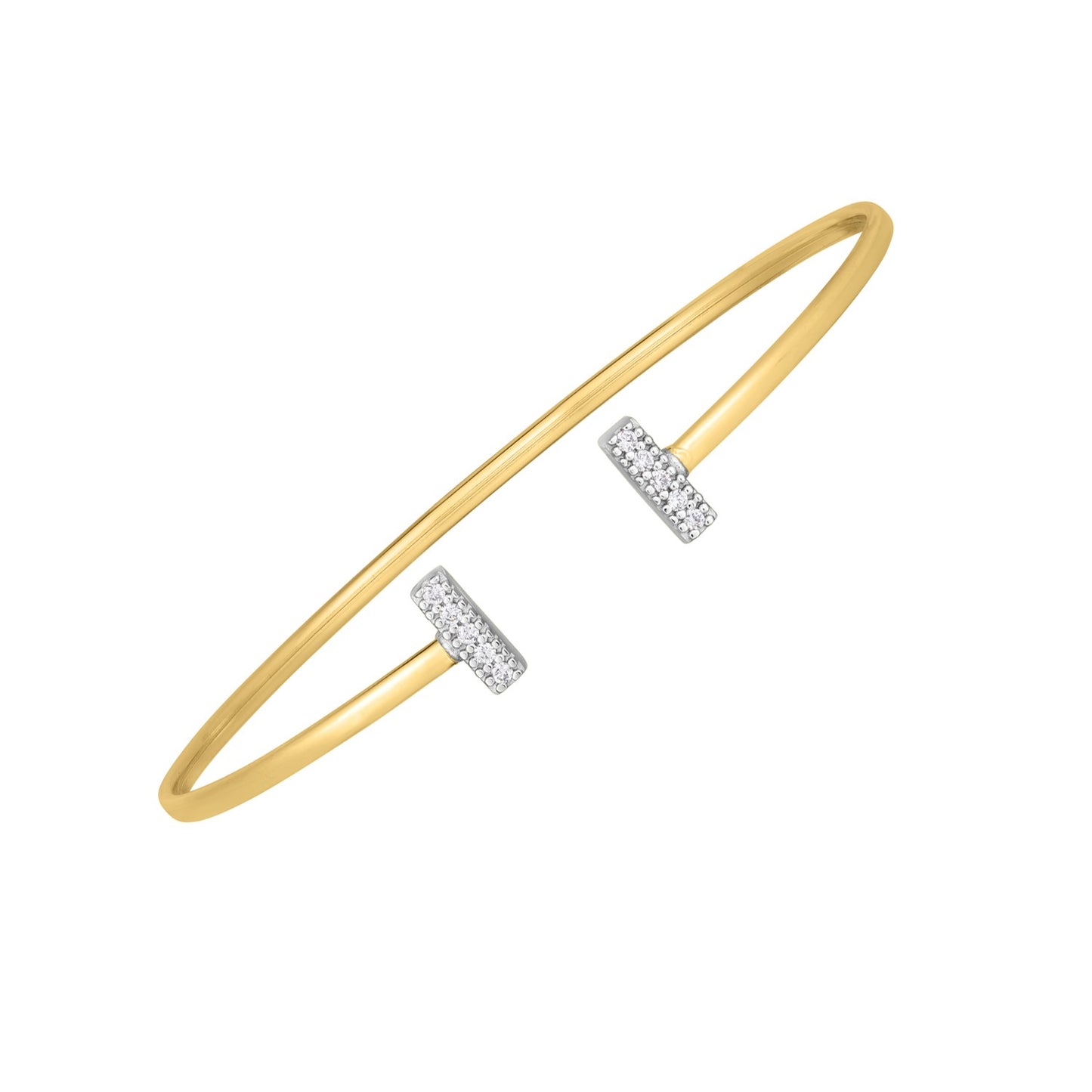 14k Two Tone Gold Diamond Tee Bar Bangle (2.00 mm) 