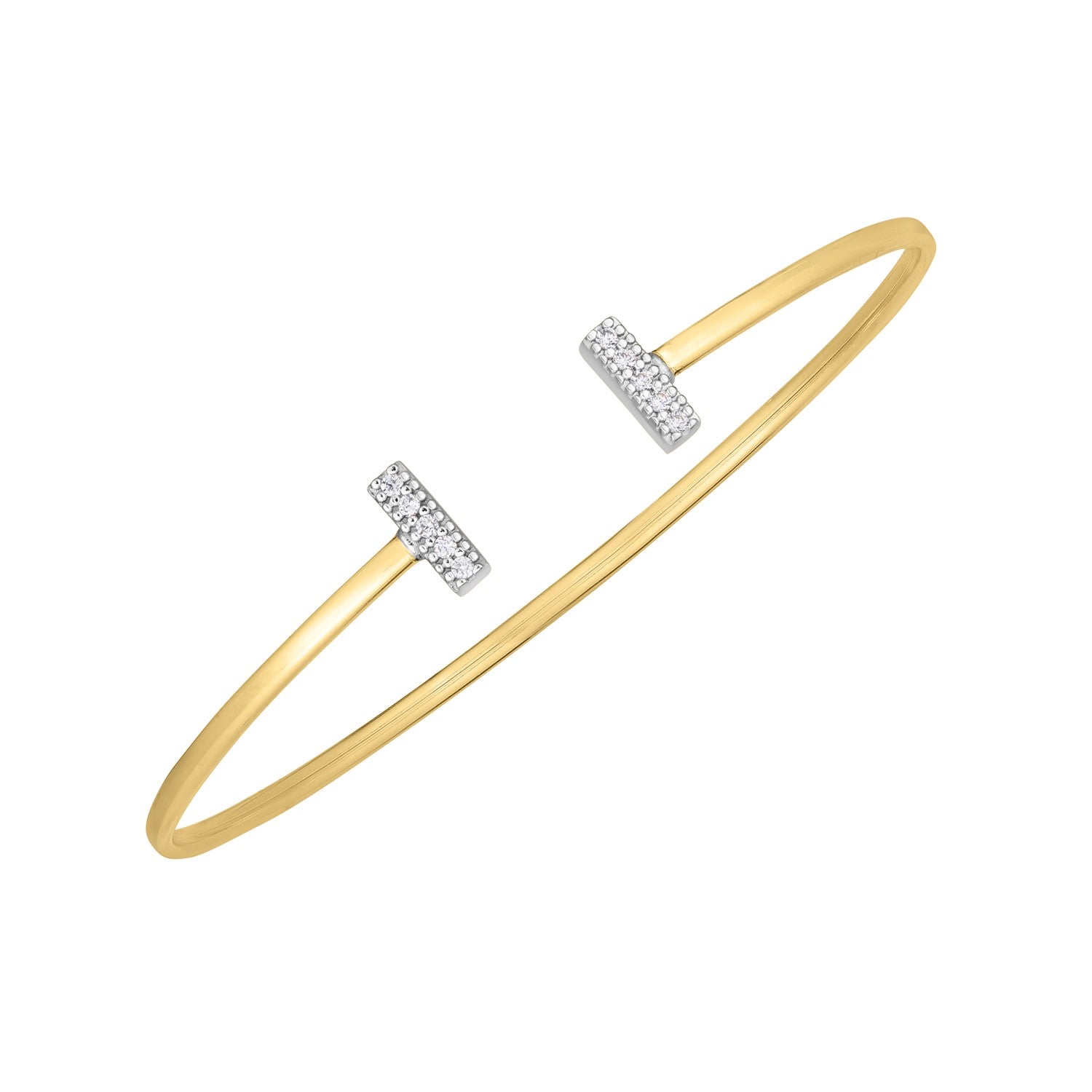 14k Two Tone Gold Diamond Tee Bar Bangle (2.00 mm) 