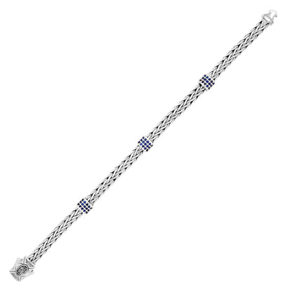 Sterling Silver Woven Bracelet with Blue Sapphire Stations (6.35 mm) 