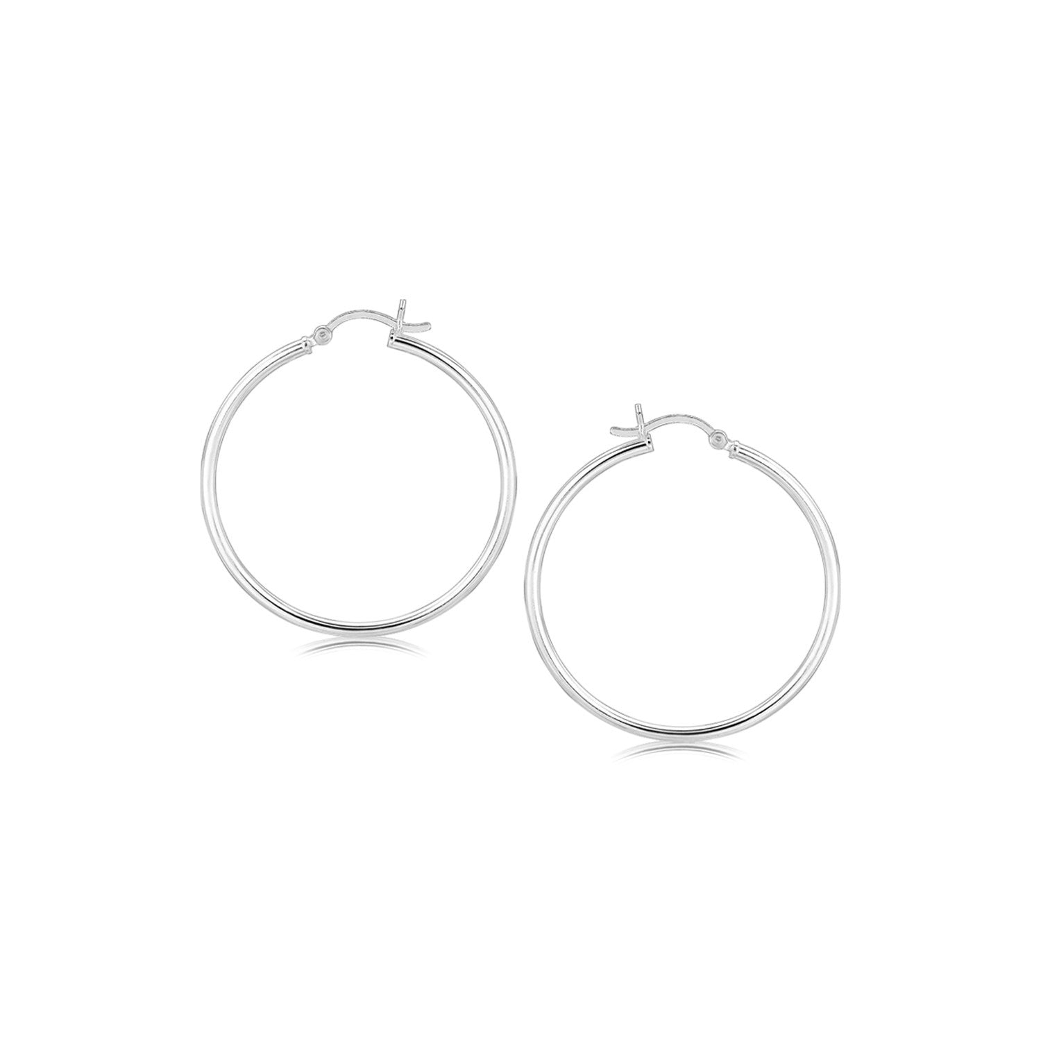 Sterling Silver Rhodium Plated Thin and Polished Hoop Style Earrings (2x35mm) 