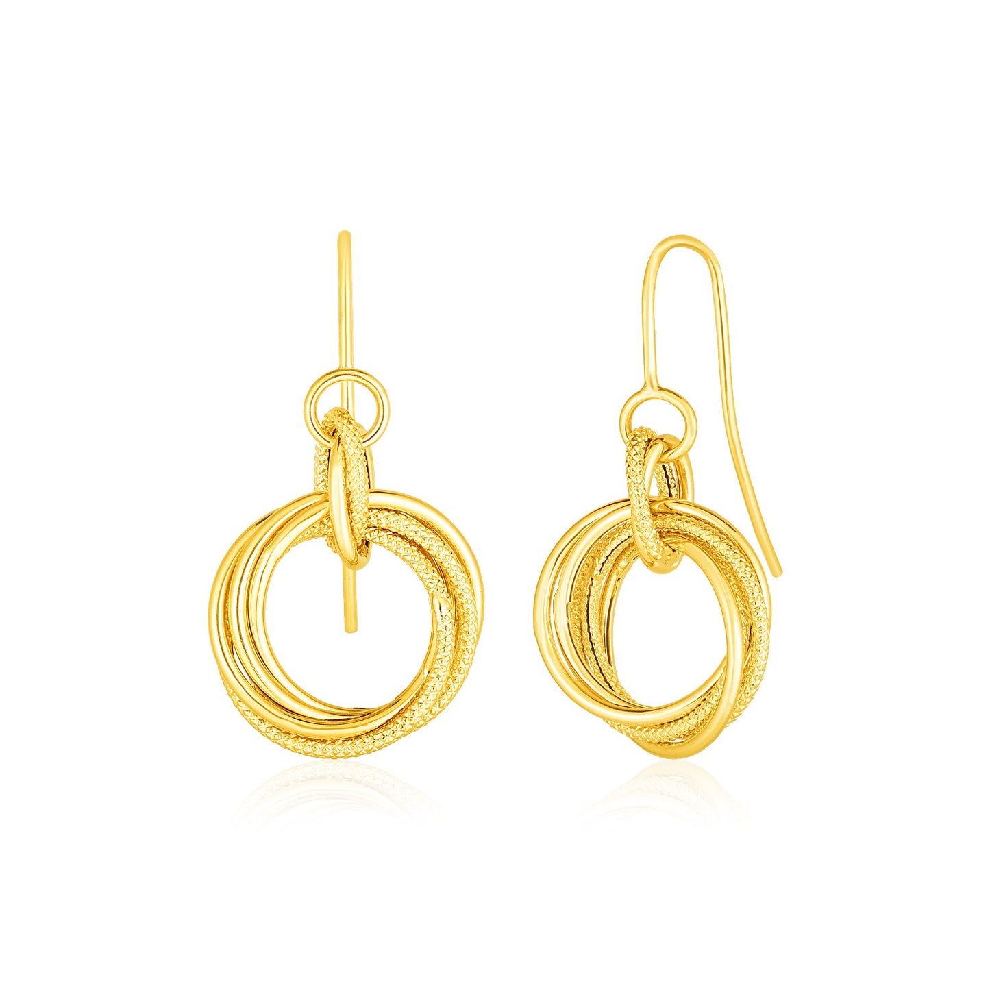 14k Yellow Gold Earrings with Interlocking Circle Dangles 