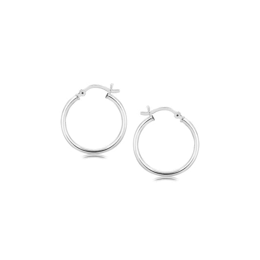 Sterling Silver Polished Thin Hoop Earrings with Rhodium Plating (2x20mm) 