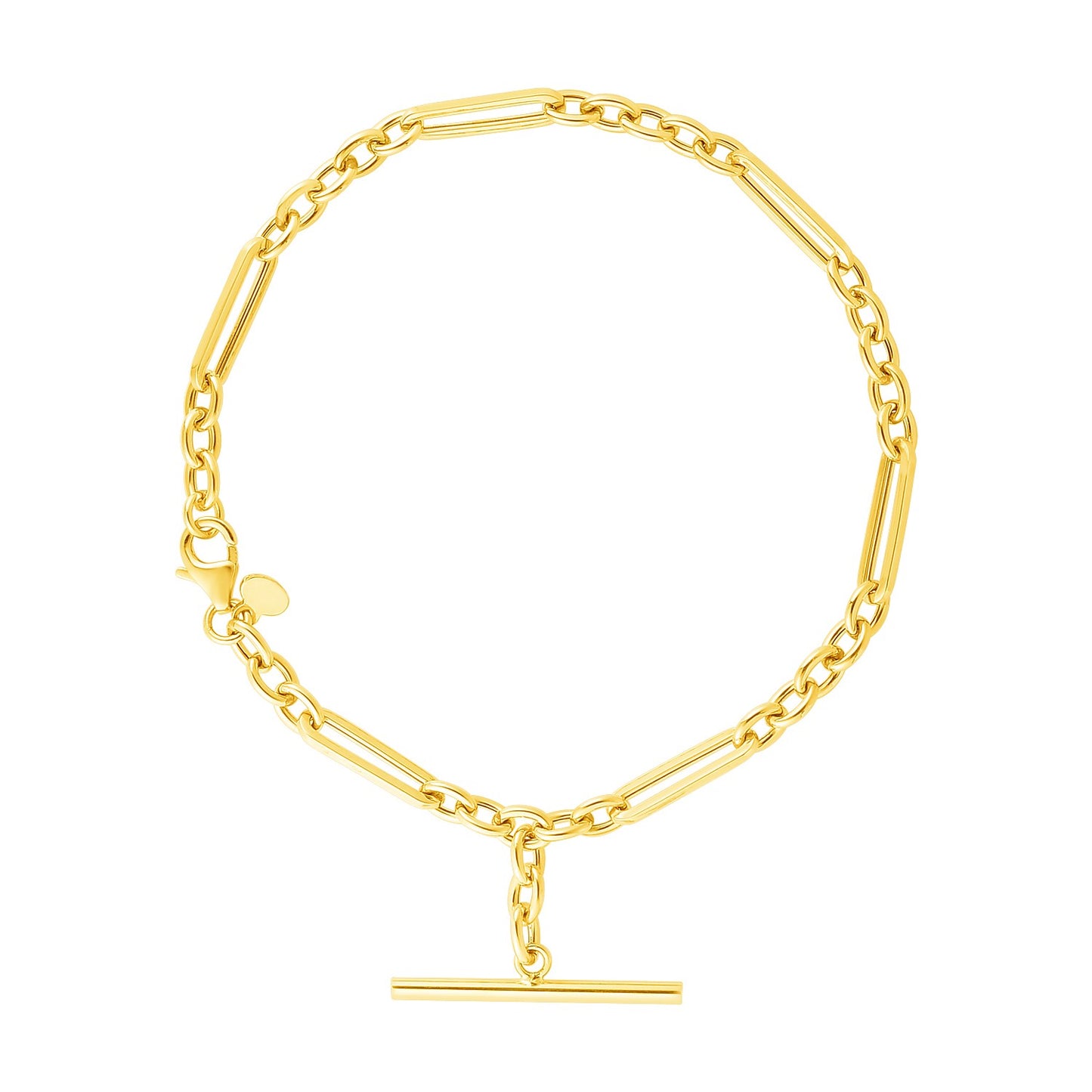 14k Yellow Gold Alternating Oval and Round Chain Bracelet with Toggle (3.90 mm) 