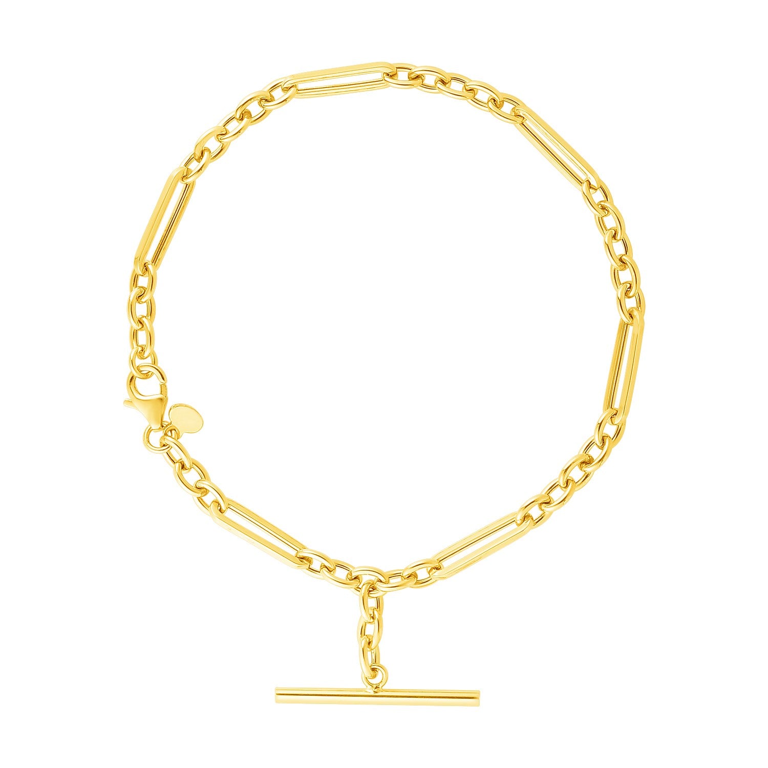 14k Yellow Gold Alternating Oval and Round Chain Bracelet with Toggle (3.90 mm) 