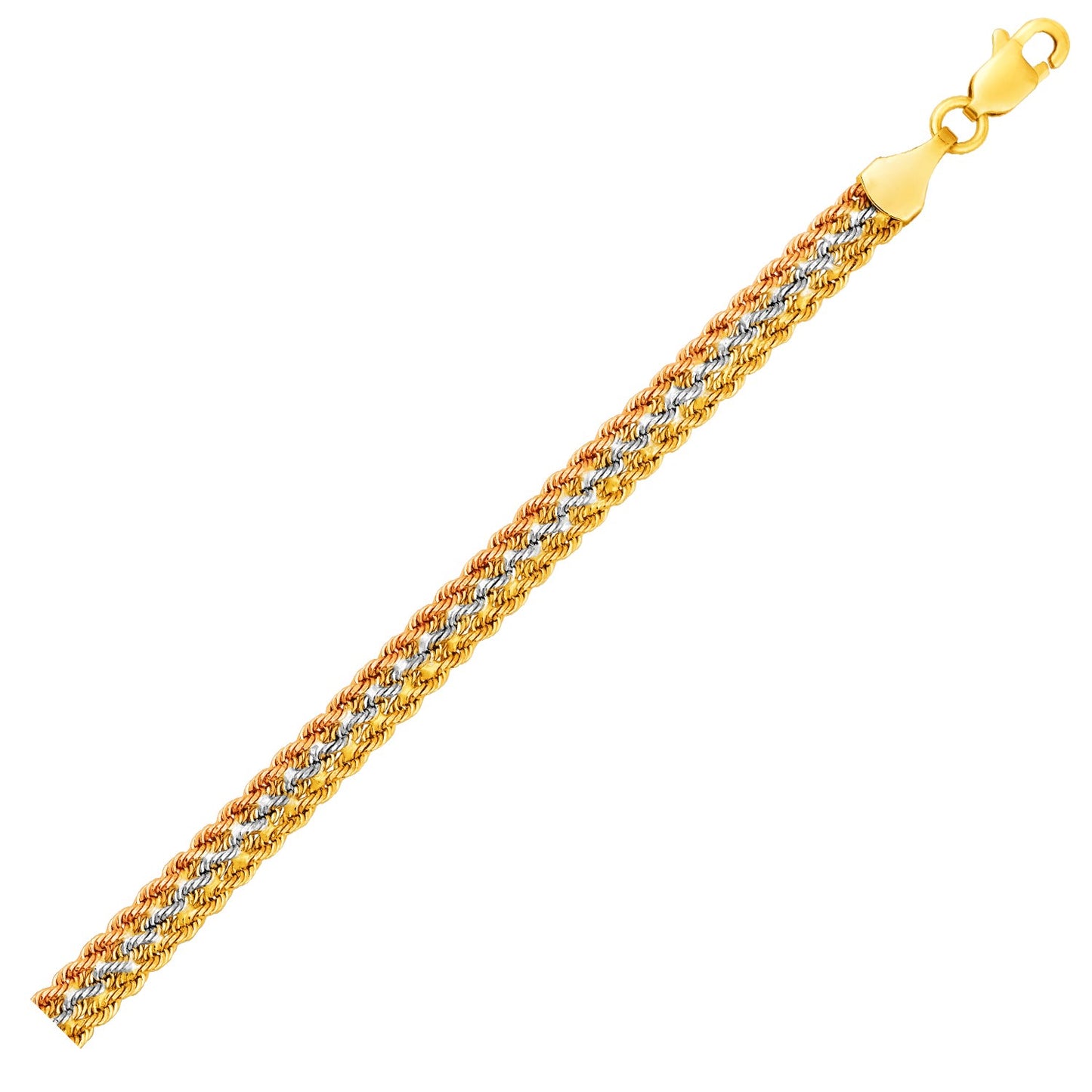 Tri-Toned Multi-Strand Rope Chain Bracelet in 10k Yellow,  White,  and Rose Gold 