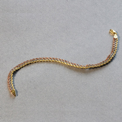 Tri-Toned Multi-Strand Rope Chain Bracelet in 10k Yellow,  White,  and Rose Gold 