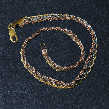 Tri-Toned Multi-Strand Rope Chain Bracelet in 10k Yellow,  White,  and Rose Gold 