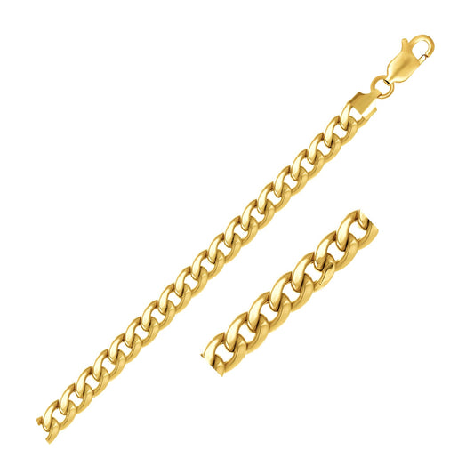 14k Yellow Gold Miami Cuban Semi Solid Bracelet (7.00 mm) 