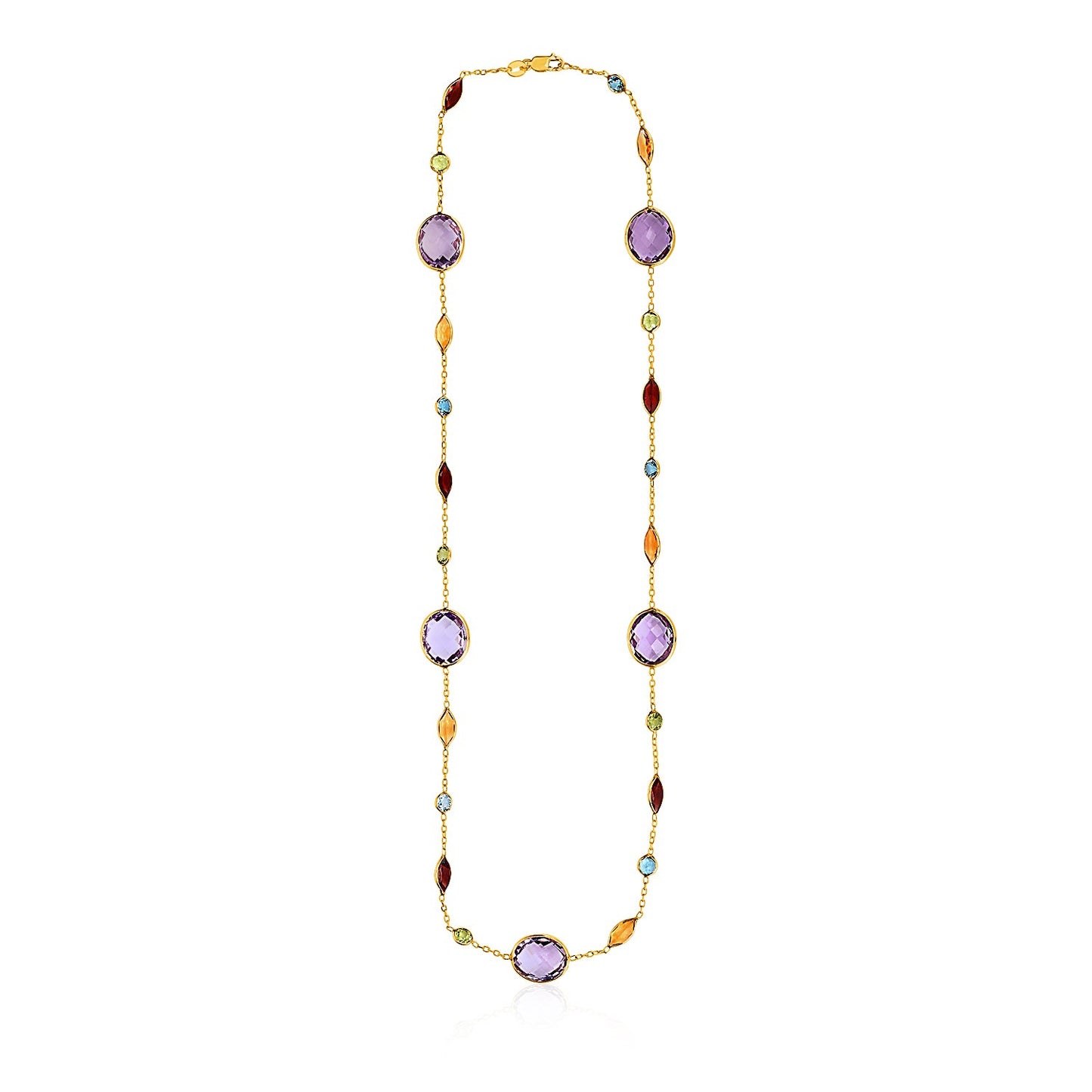 14k Yellow Gold Necklace with Multi-Colored Stones 