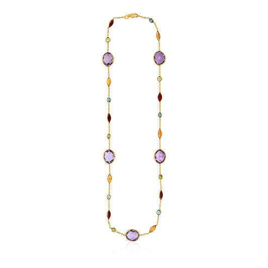 14k Yellow Gold Necklace with Multi-Colored Stones 