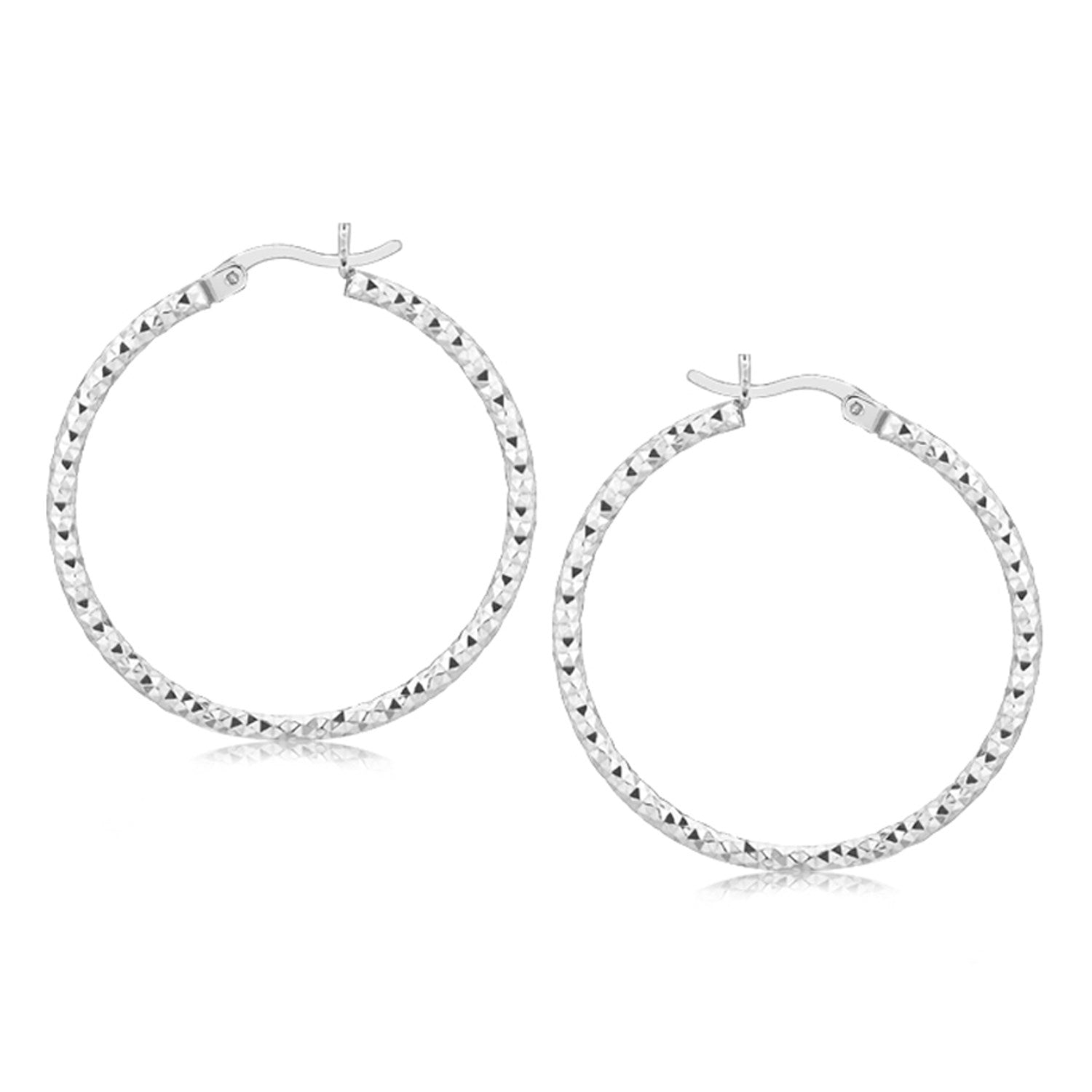 Sterling Silver Rhodium Plated Woven Style Polished Hoop Earrings(2x30mm) 