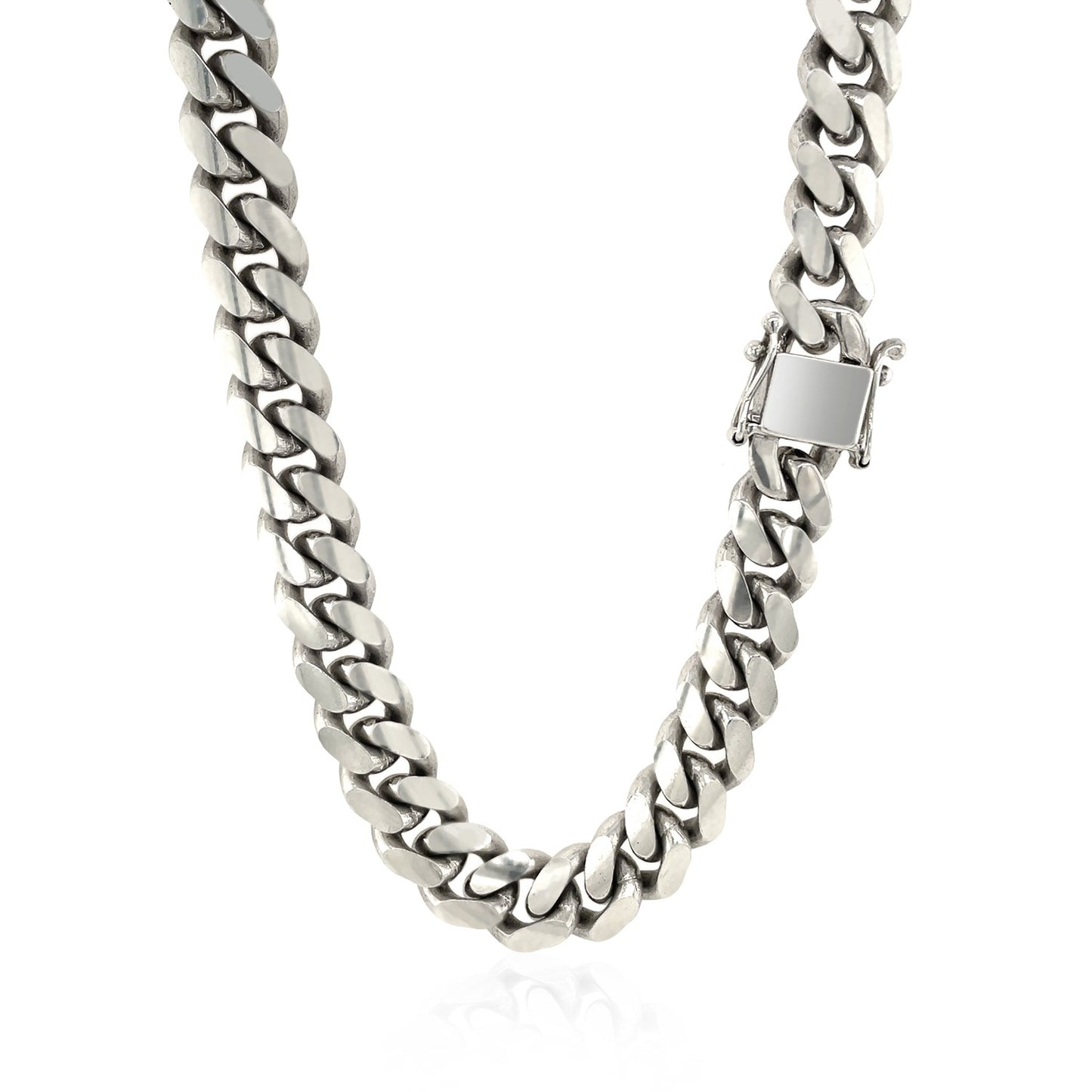 Sterling Silver Rhodium Plated Miami Cuban Chain (9.80 mm) 