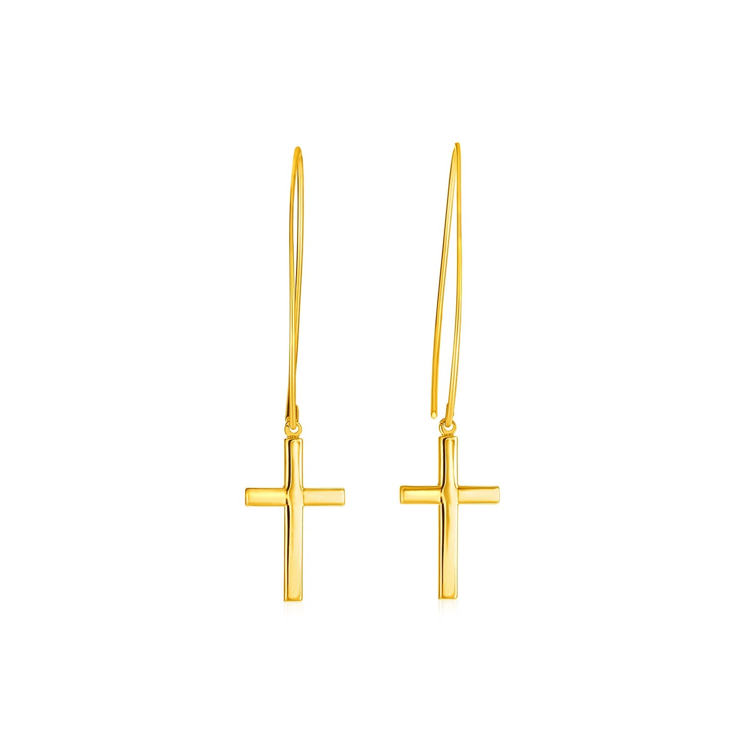 14k Yellow Gold Dangle Cross Earrings 