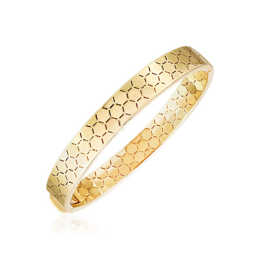 14k Yellow Gold High Polish Honeycomb Bangle (8.90 mm) 