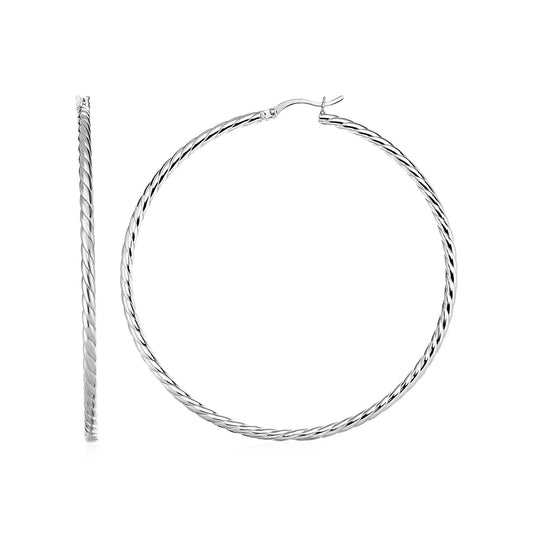 Hoop Earrings with Twist Texture in Sterling Silver(50mm) 