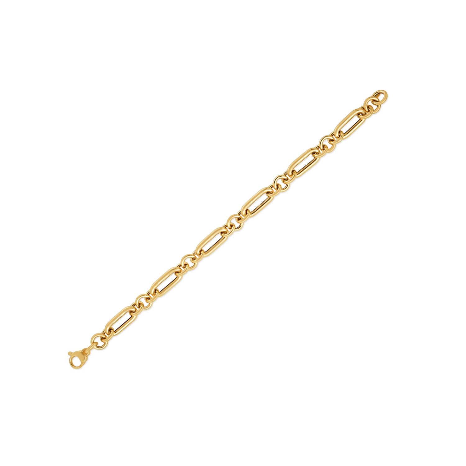 14k Yellow Gold Italian Alternating Paperclip Round Links Bracelet (8.00 mm) 