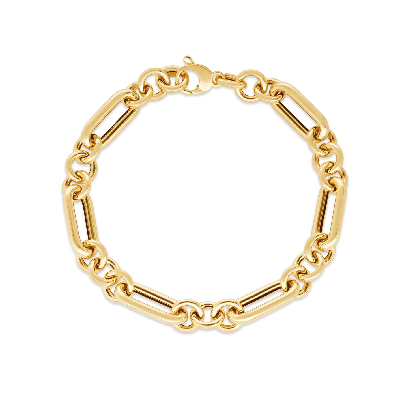 14k Yellow Gold Italian Alternating Paperclip Round Links Bracelet (8.00 mm) 