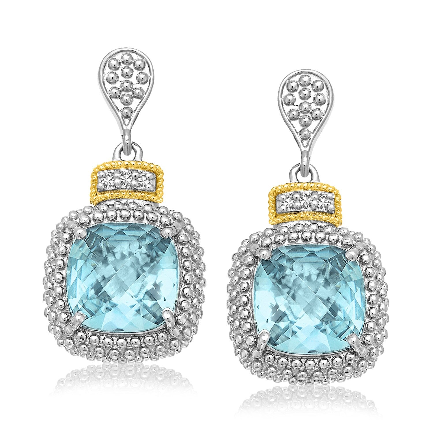 18k Yellow Gold & Sterling Silver Sky Blue Topaz & Diamond Earrings (.05cttw) 