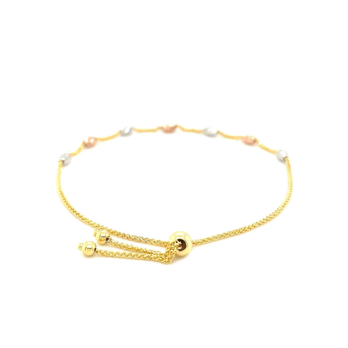 14k Tri-Color Gold Textured Oval Station Lariat Style Bracelet (1.20 mm) 