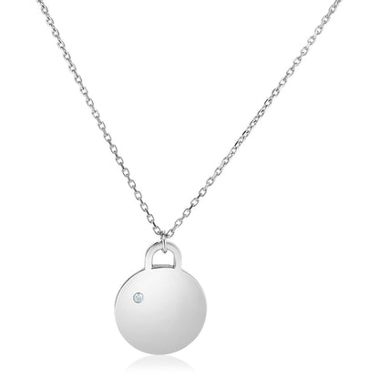 Sterling Silver 18 inch Necklace with Polished Disc with Diamond 