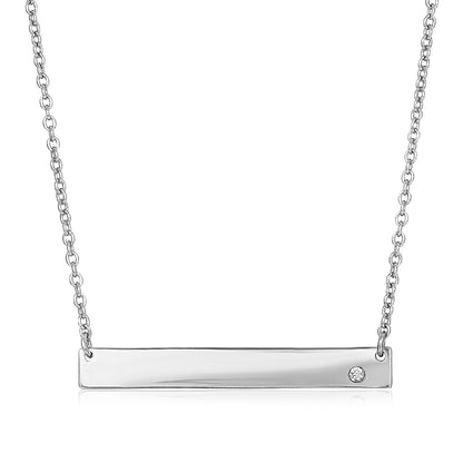 Sterling Silver Polished Bar Necklace with Cubic Zirconia 