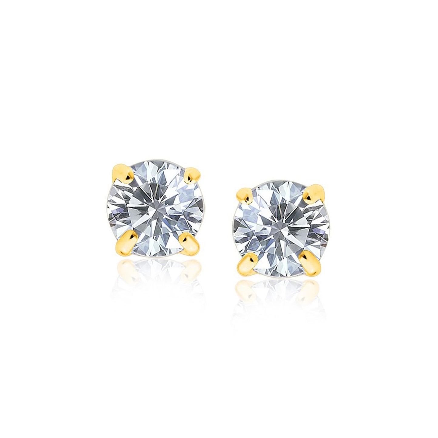 14k Yellow Gold Stud Earrings with White Hue Faceted Cubic Zirconia(7mm) 