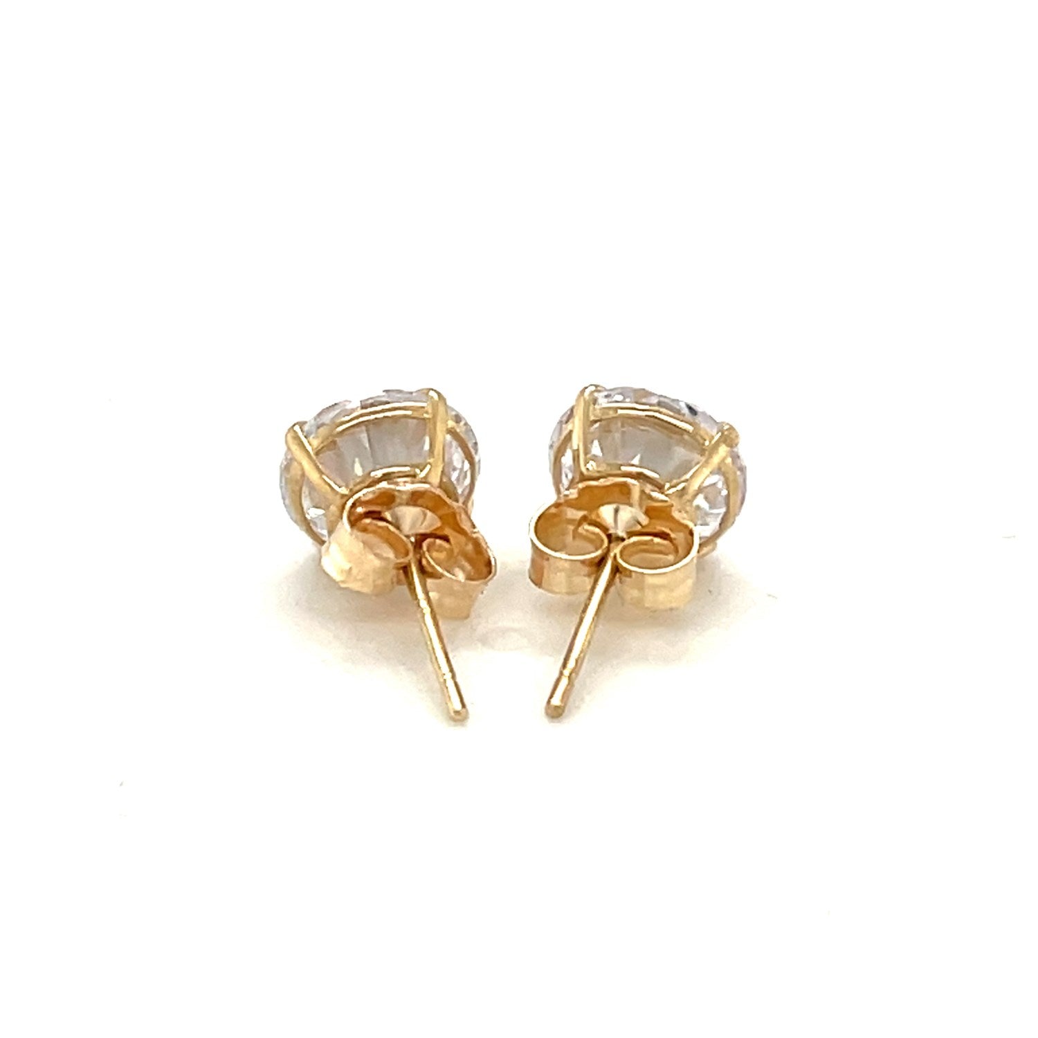 14k Yellow Gold Stud Earrings with White Hue Faceted Cubic Zirconia(7mm) 