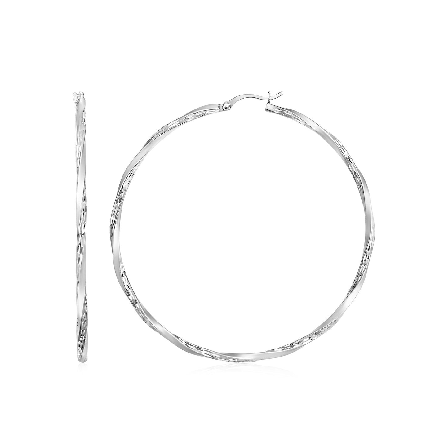 Matte and Textured Twisted Hoop Earrings in Sterling Silver(50mm) 