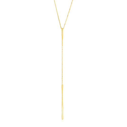 14k Yellow Gold Lariat Necklace with Polished Twisted Bars 