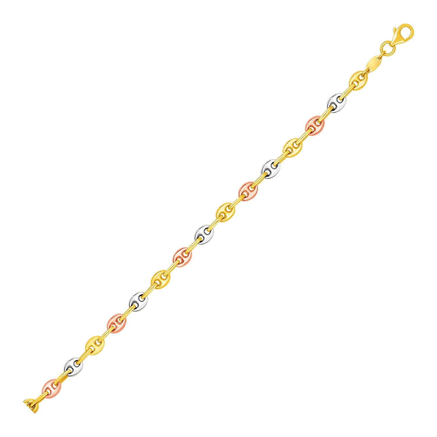 14k Tri Color Gold Mariner Link Bracelet (4.90 mm) 