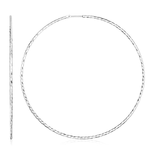 Sterling Silver Large Textured Round Hoop Earrings(1.6x70mm) 