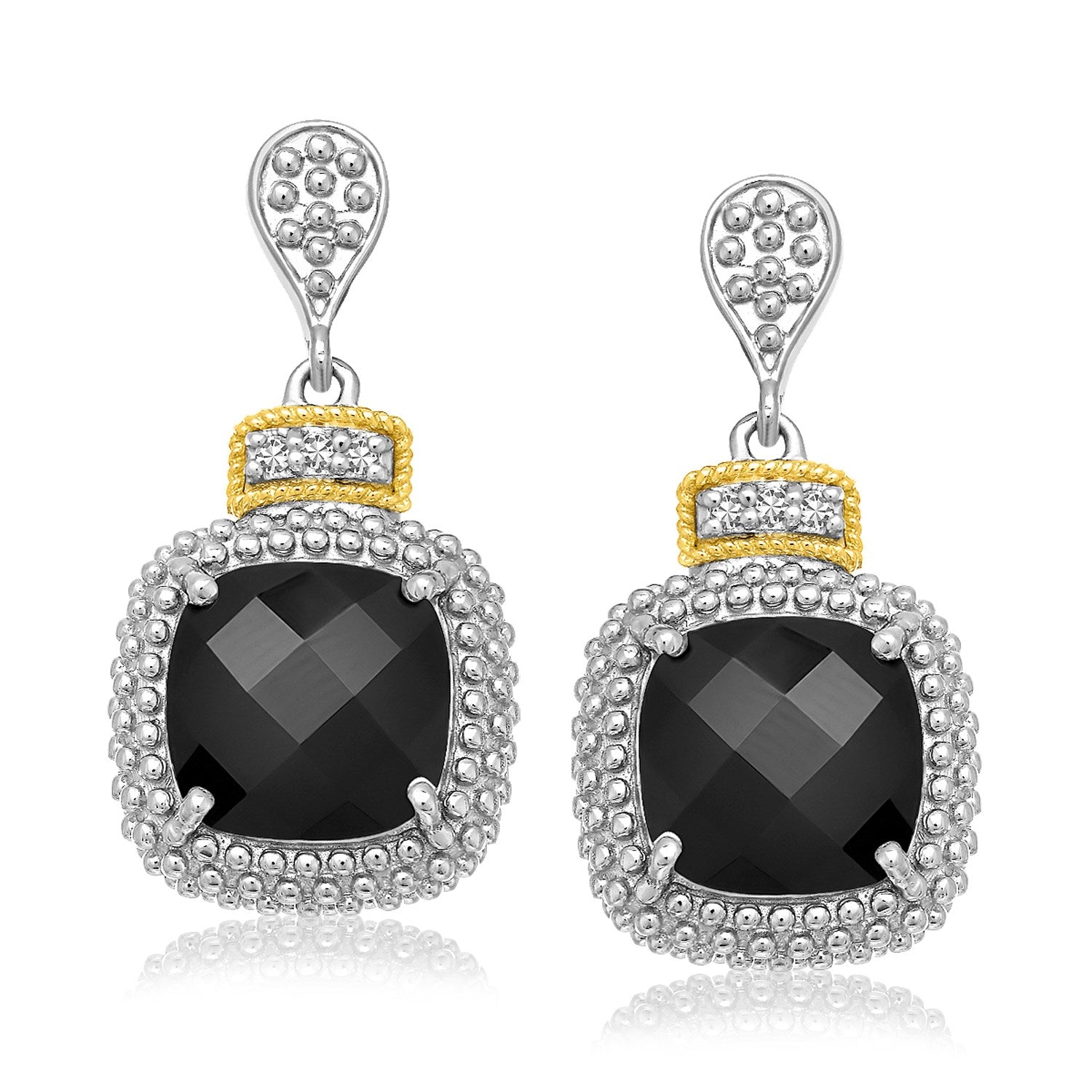 18k Yellow Gold & Sterling Silver Black Onyx & Diamond Earrings (.05cttw) 