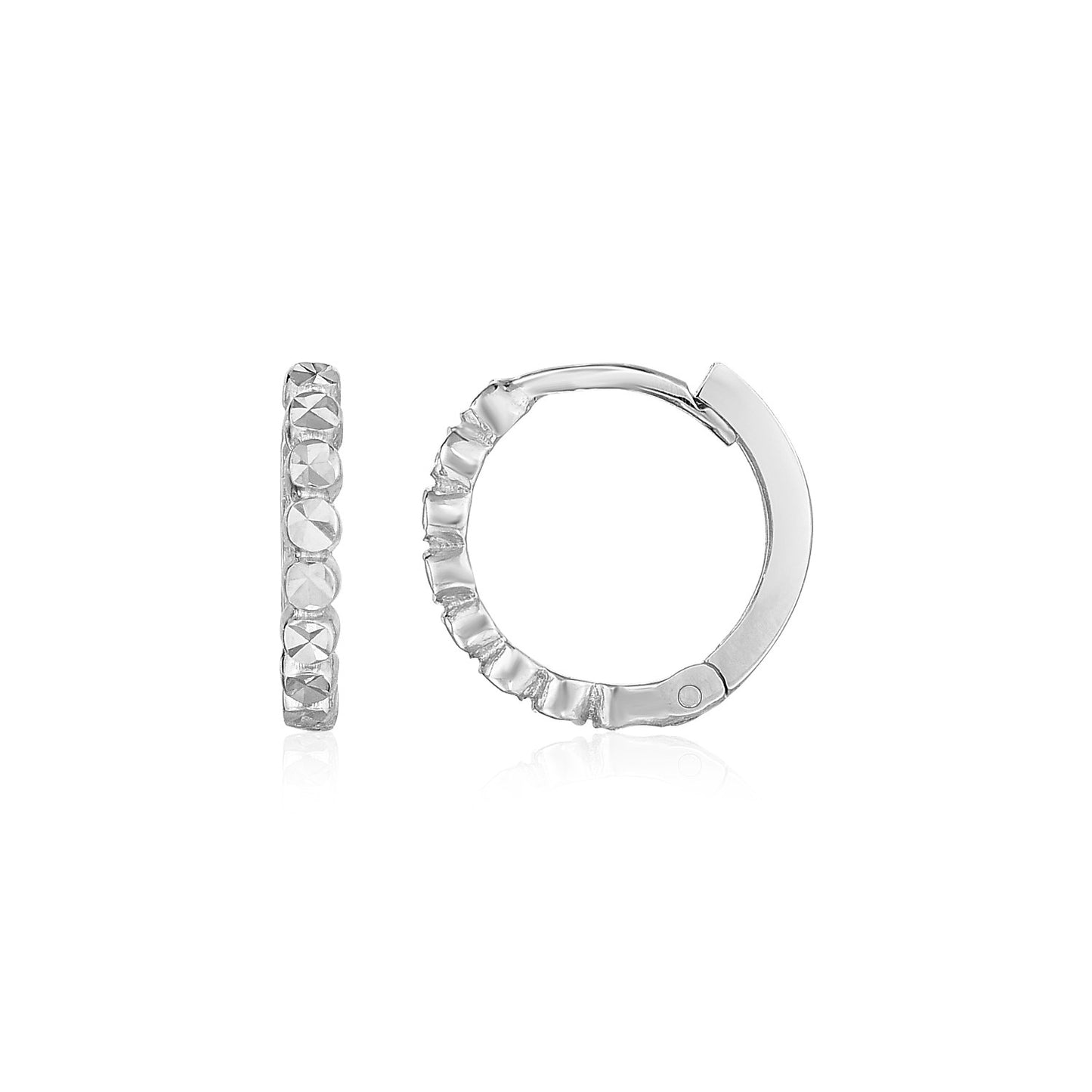 14k White Gold Petite Textured Round Hoop Earrings 