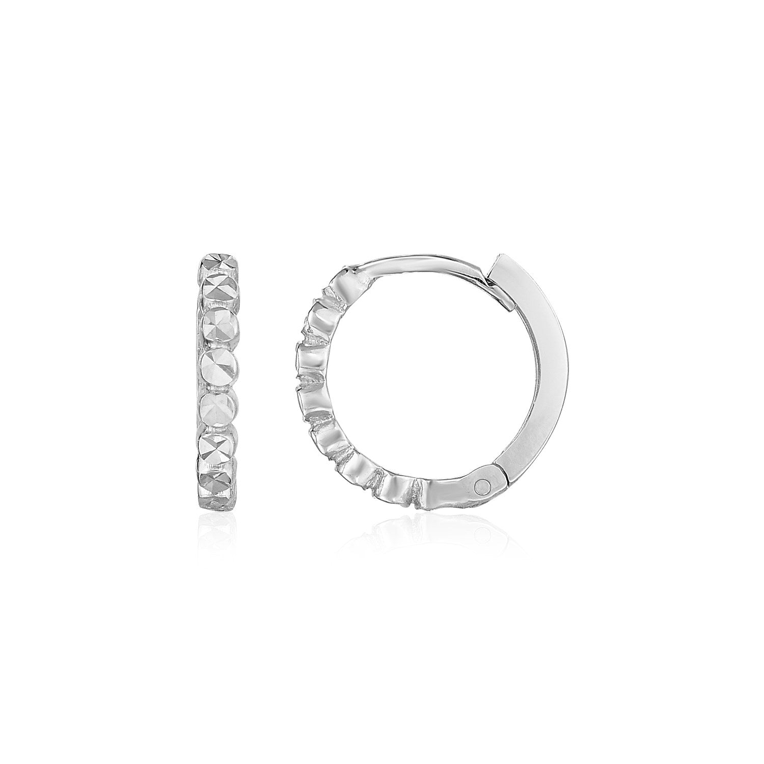 14k White Gold Petite Textured Round Hoop Earrings 