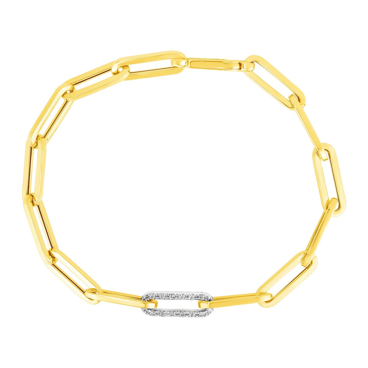 14k Yellow Gold Paperclip Chain Bracelet with Diamond Link (6.00 mm) 